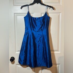 Carabella Collection Y2K Blue Satin Rhinestone Dress | Spaghetti Strap | M | USA